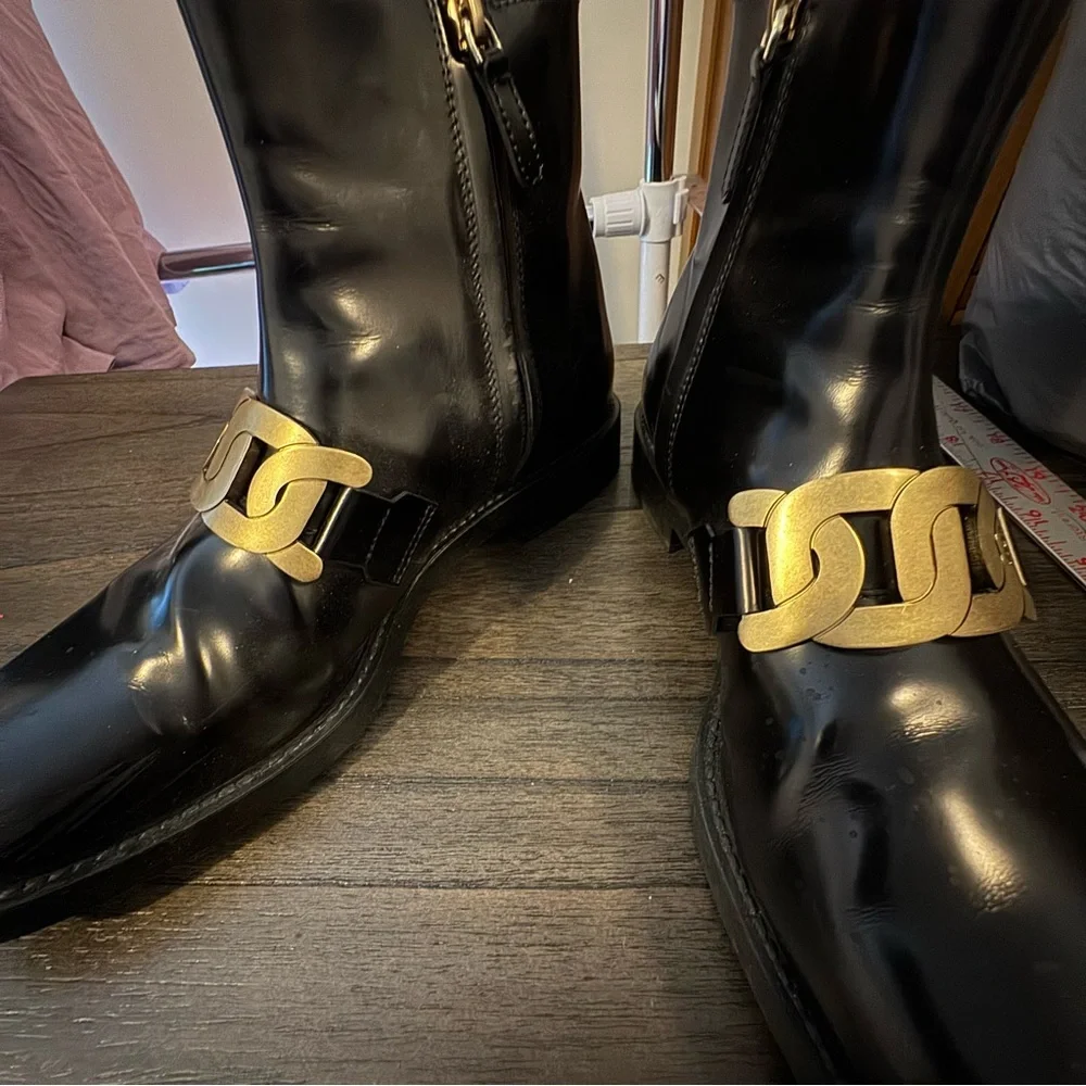 Black patent Leather Boots with Gold Chain Accent designer inspired - Picture 6 of 6